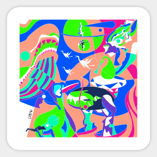 march of demons, fairies and ghost in the infernal bosch garden of delight ecopop art Sticker